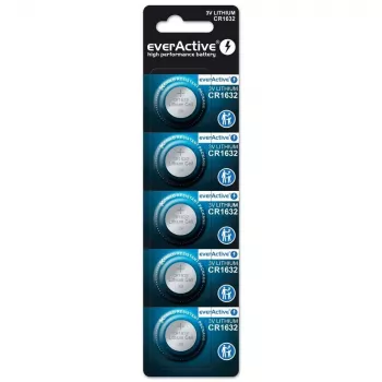 Baterija everActive CR1632 litija vienreizējās lietošanas monēta 3 V — 5 gab., 16 mm × 3,2 mm