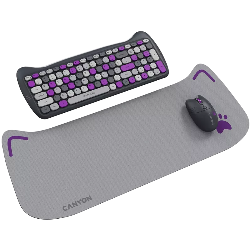 Bezvadu tastatūras un peles komplekts CANYON HSET-W6 Kitty Edition – violeta