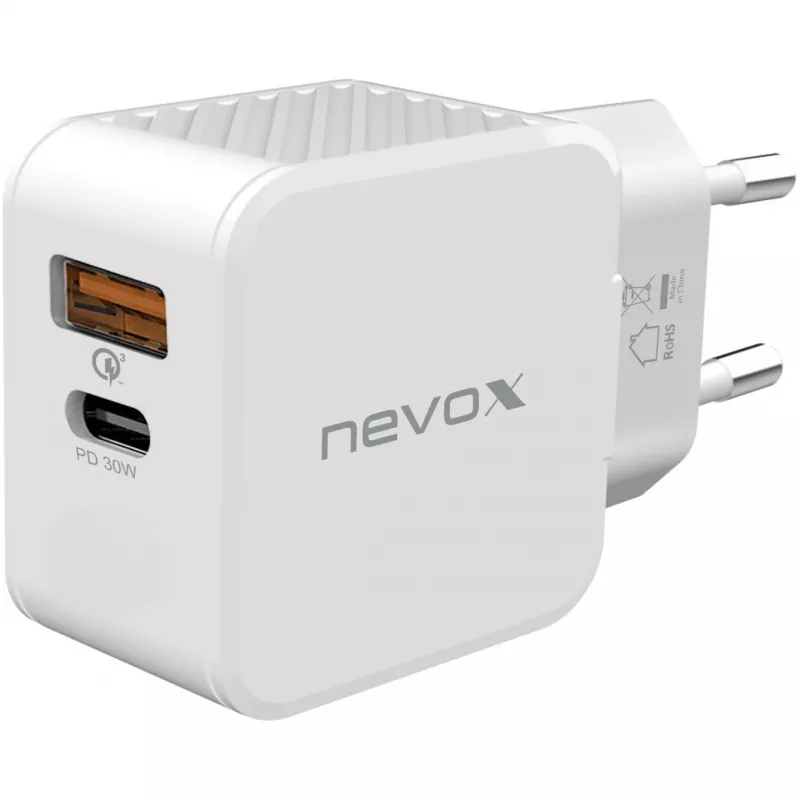 nevox USB PD Type C + USB QC 3.0 lādētājs 30 W balts (2009)