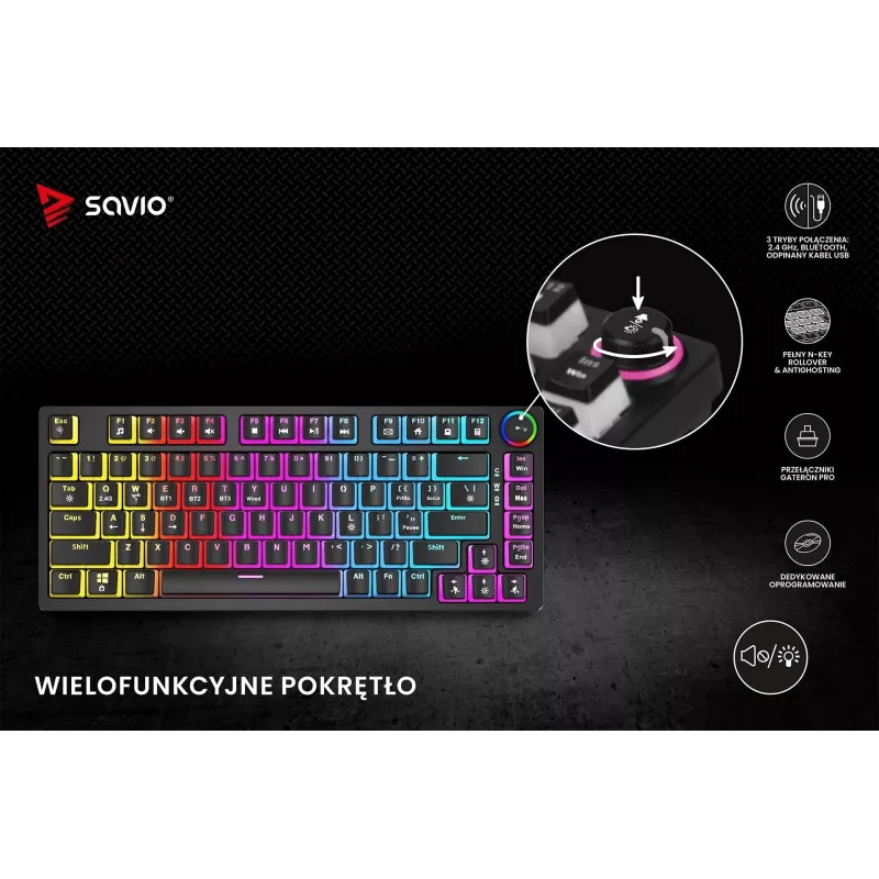 Gaming tastatūra Savio SAVGK-PHENIX RED PUDDING Mechanical RGB Wireless