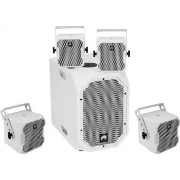 Active Speaker Set Omnitronic BOB-10A ws with 4x BOB-4 ws — aktīvs galvenais skaļrunis ar četriem satelītskaļruņiem