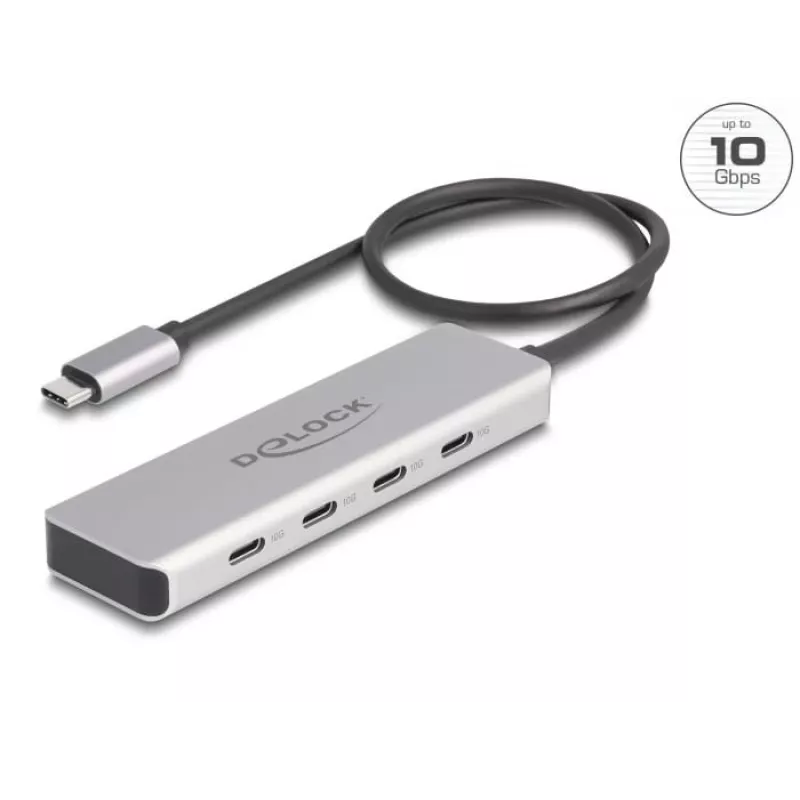 DeLOCK USB Type-C centrmezgls 10 Gbps 4 porti alumīnija pelēks