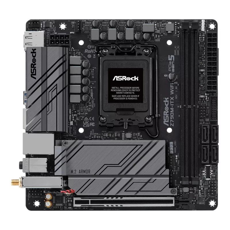 Mātesplate ASRock Z790M-ITX WiFi — Intel Z790, LGA 1700, mini ITX, DDR5, 2x DIMM, 64 GB, 2,5 Gb LAN, Wi‑Fi 6E