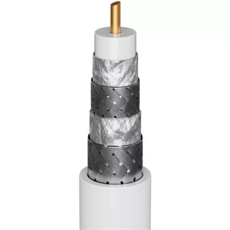 Goobay SAT antenas kabelis (135 dB tips), 4x ekranēts, 5 m, balts - zeltīti kontakti, F-spraudnis > F-spraudnis (70644)