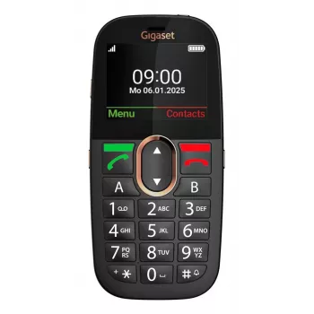 Senior mobilais telefons Gigaset GL695 — 2,31 collu (5,87 cm) displejs, 240×320, Single SIM, 4G, 2 MP kamera, 1400 mAh, Melns