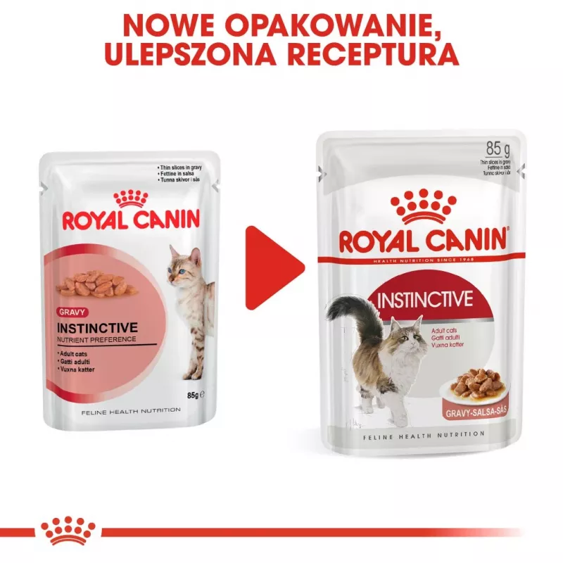 Mitrā kaķu barība Royal Canin Instinctive 12 x 85 g — mājputni, pieaugušiem kaķiem, urīnizvades sistēmas veselības atbalsts