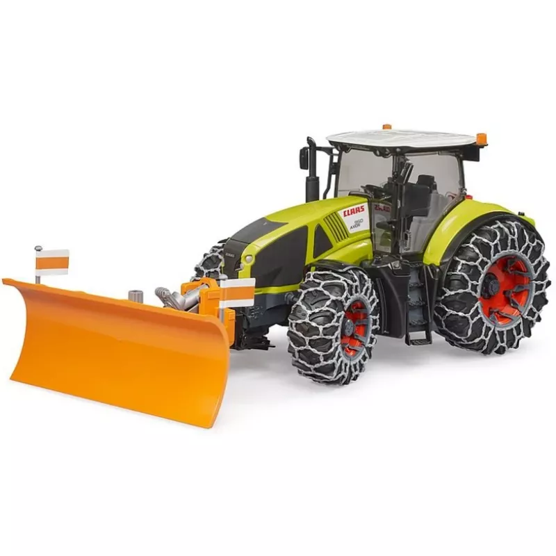 Rotaļu traktors BRUDER Claas Axion 950 ar sniega ķēdēm un sniega asmeni, mēroga modelis