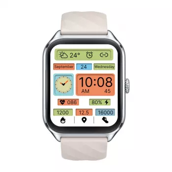 Viedpulkstenis Zeblaze GTS 4 — 1,94 collas (4,93 cm) AMOLED 466×466 pikseļi, skārienekrāns, Wi-Fi, metāla korpuss, silikona siksna (balts)