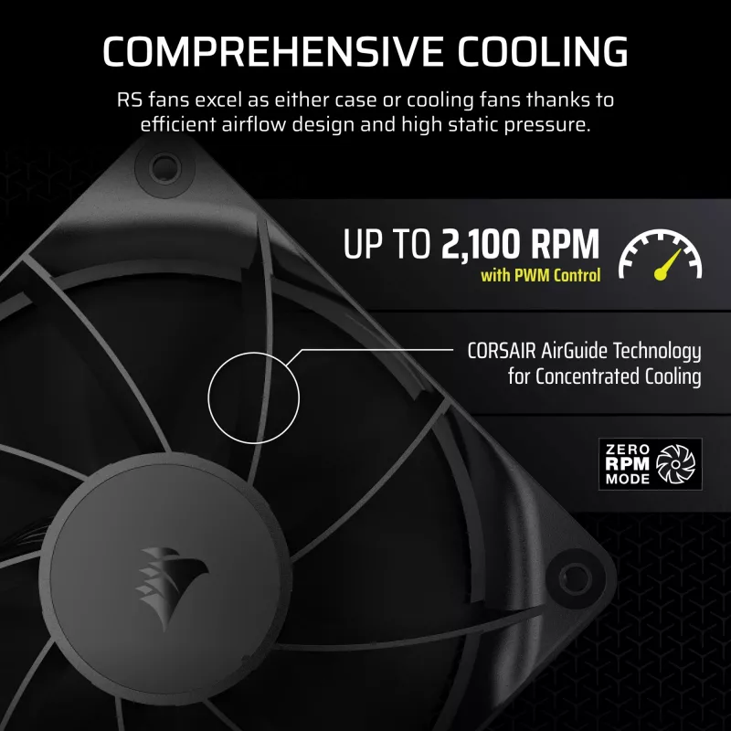 Ventilators Corsair RS120 12 cm Melns 420-2100 RPM 3 gab.