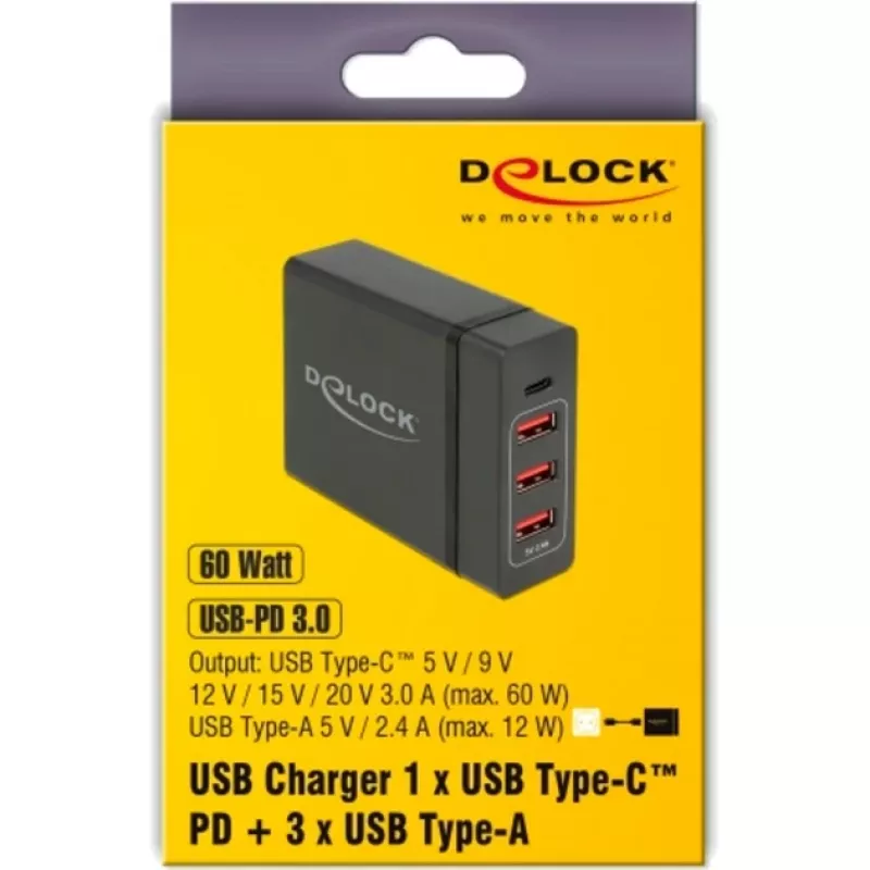 DeLOCK USB sienas lādētājs 63974 Universal Melns AC Indoor