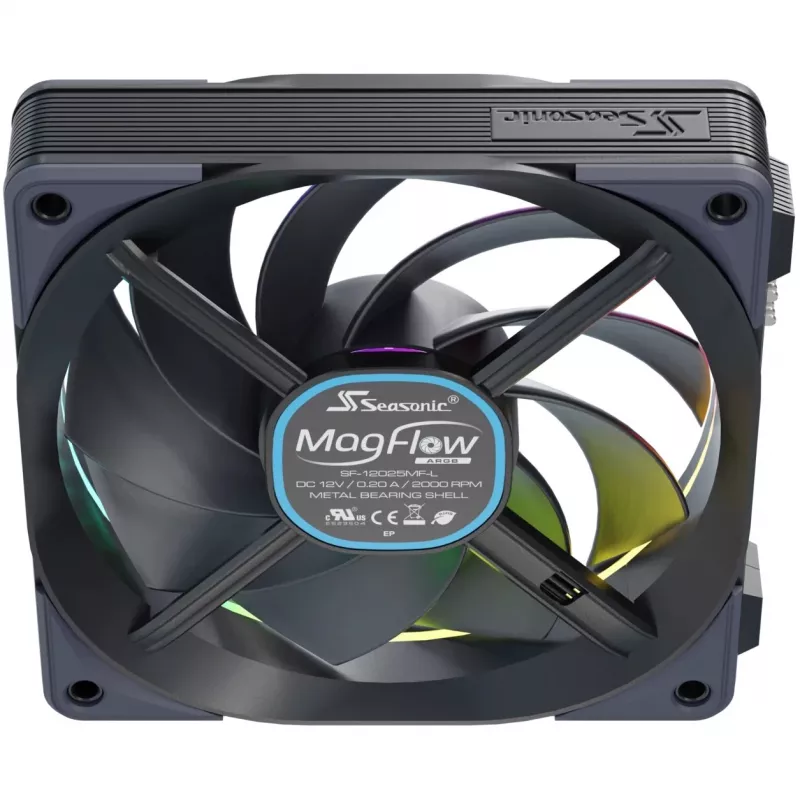 Ventilators Seasonic MagFlow ARGB 12 cm 2000 RPM Melns