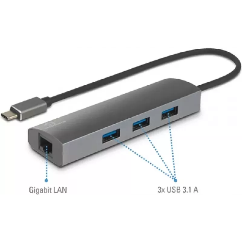 Renkforce RF-3374952 saskarnes centrmezgls USB 2.0 Type-C 1000 Mbit/s melns - pelēks (RF-3374952)