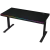 Galds spēlēm ar diviem motoriem un regulējamu augstumu sēdus/stāvus, bezvadu lādētājs, RGB apgaismojums, vadības panelis un USB pieslēgvietas, PB melamīna virsma, melns.