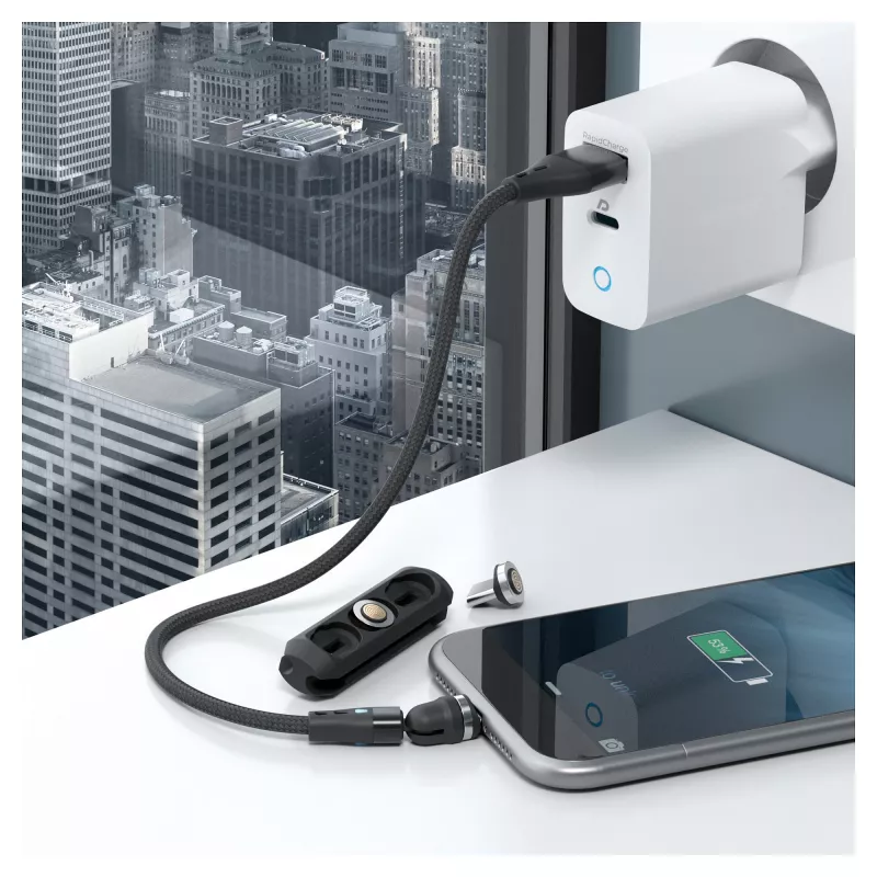 USB kabelis RealPower MagneticCharge3 0,2 m USB A melns ātrā uzlāde