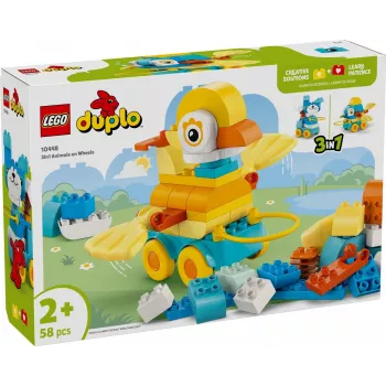 Rotaļlietu komplekts LEGO DUPLO 3-in-1 Animals on Wheels 10448 — DUPLO būvē un spēlējies dzīvnieki, 58 gab., vecums 2+