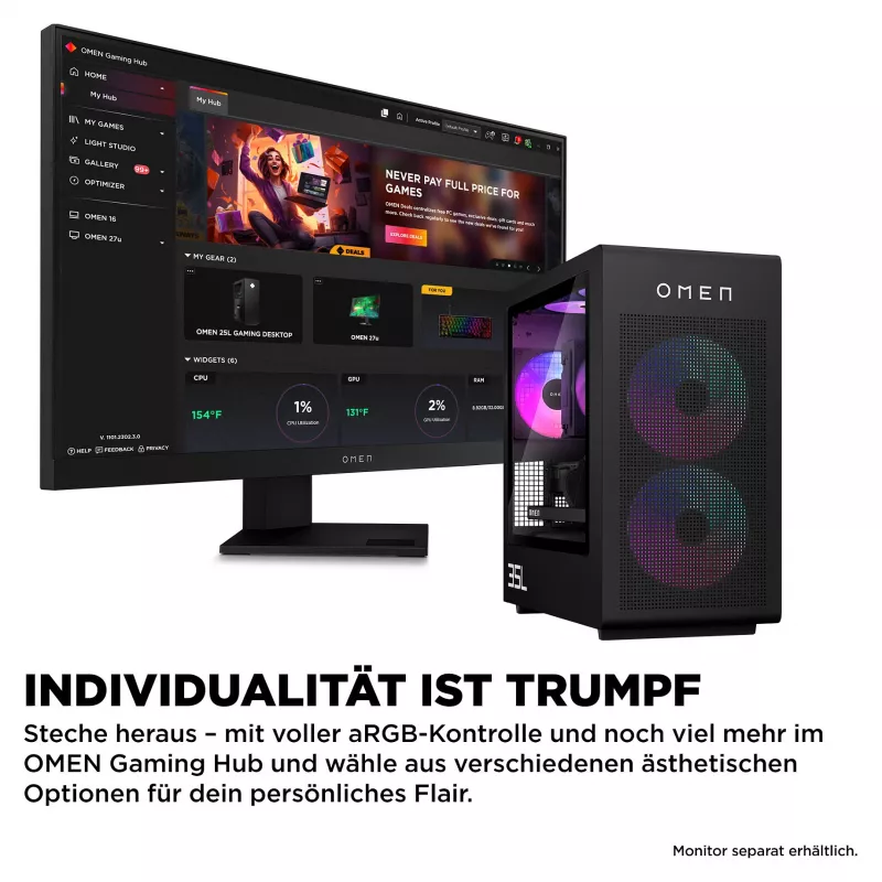 HP OMEN 35L GT16-1072ng AMD Ryzen™ 7 9800X3D spēļu dators