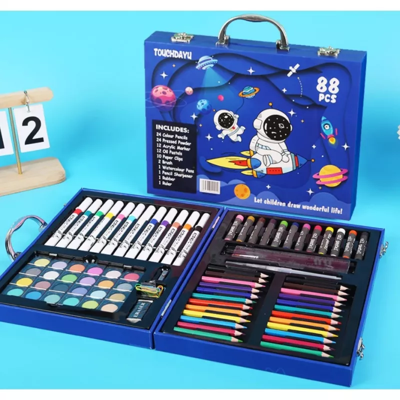 Mākslas gleznošanas komplekts Extralink Blue Astronaut — 88 elementi (krāsas, otas, piederumi)