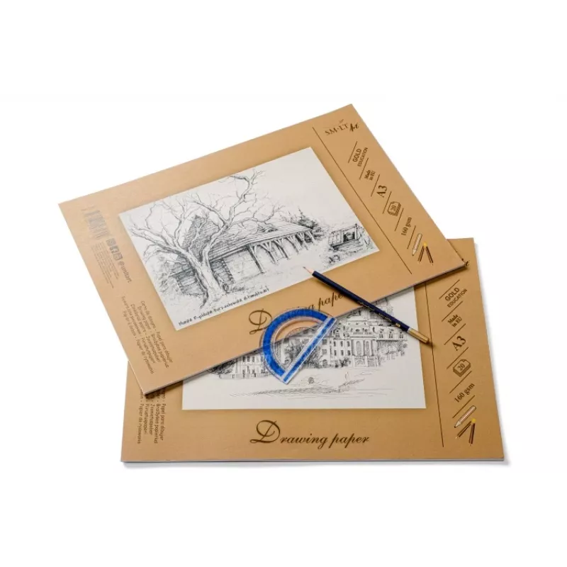 Zīmēšanas un skiču papīrs SMLT A3, 160 g/m², 20 loksnes, līmēts