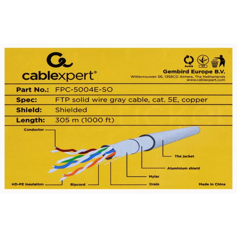 Gembird 305m Cat5e FTP tīkla kabelis pelēks F/UTP (FTP)