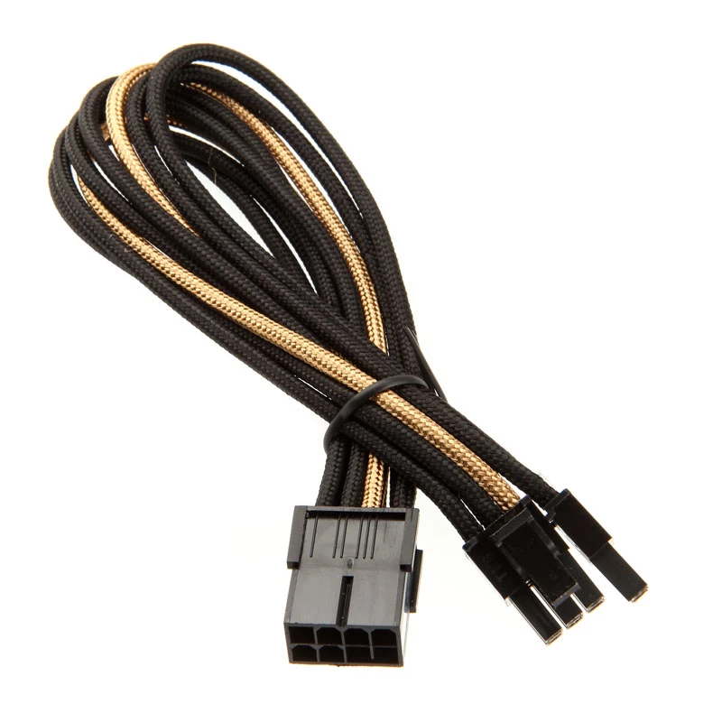 SilverStone PCI-8-pin uz PCIe-6+2-pin kabelis, 250 mm - melns/zelts