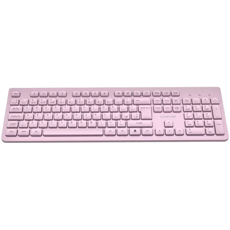 Bezvadu tastatūra CANYON HKB-W01 — kompakts rozā izkārtojums, UK/US taustiņu vāciņi