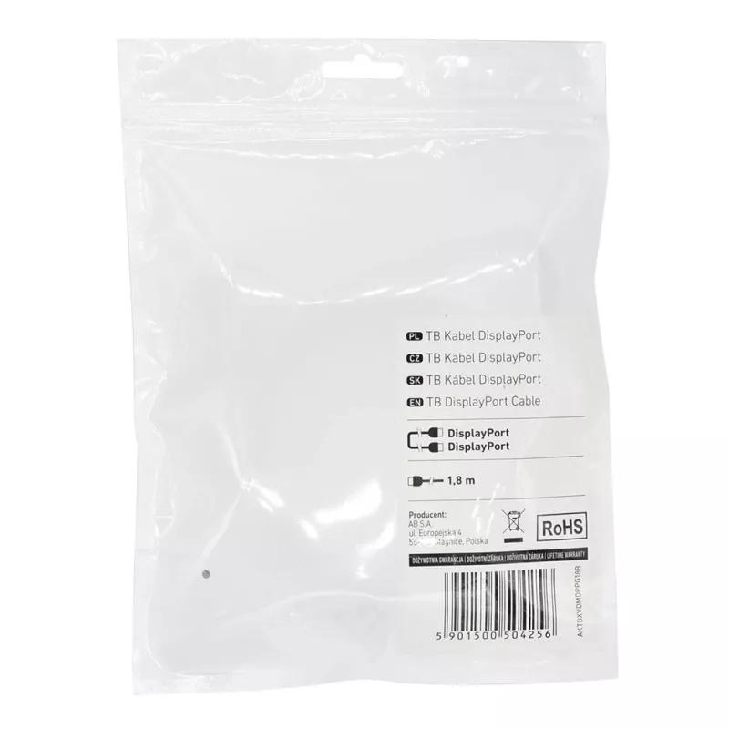TB DisplayPort kabelis M-M 1,8 m, melns (AKTBXVDMDPPG18B)
