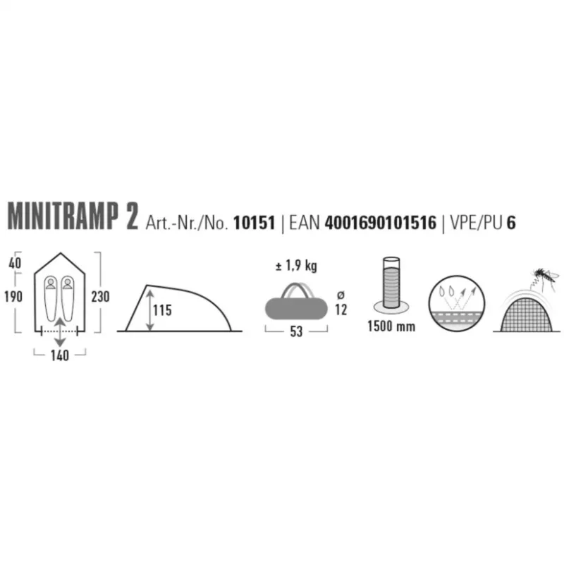 Telts High Peak Minitramp 2 viegla melna/sarkana — kompakta 2 personu kempinga telts
