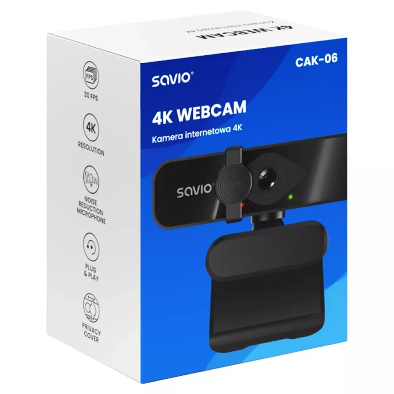 Savio CAK-06 tīmekļa kamera 3840 x 2160 pikseļi USB Melna