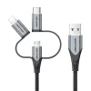 Vention USB 2.0 A vīr. uz 3-in-1 Micro-B&USB-C&Lightning vīr. kabelis 1M pelēks alumīnija sakausējuma tips