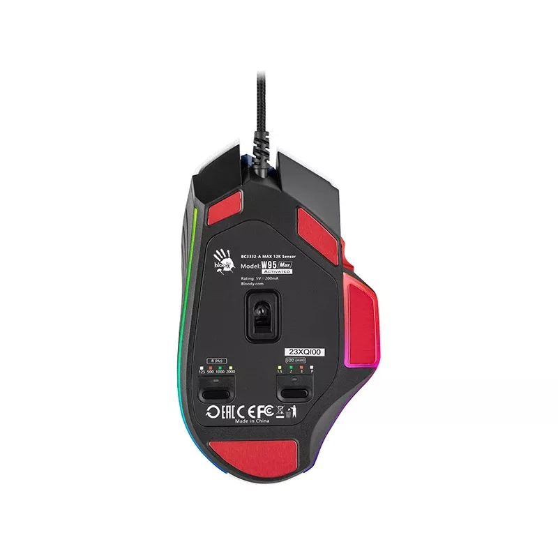 Spēļu pele A4Tech Bloody W95Max USB — labās rokas, balta, 12000 DPI, 1 ms, 250 ips, 125/2000 Hz