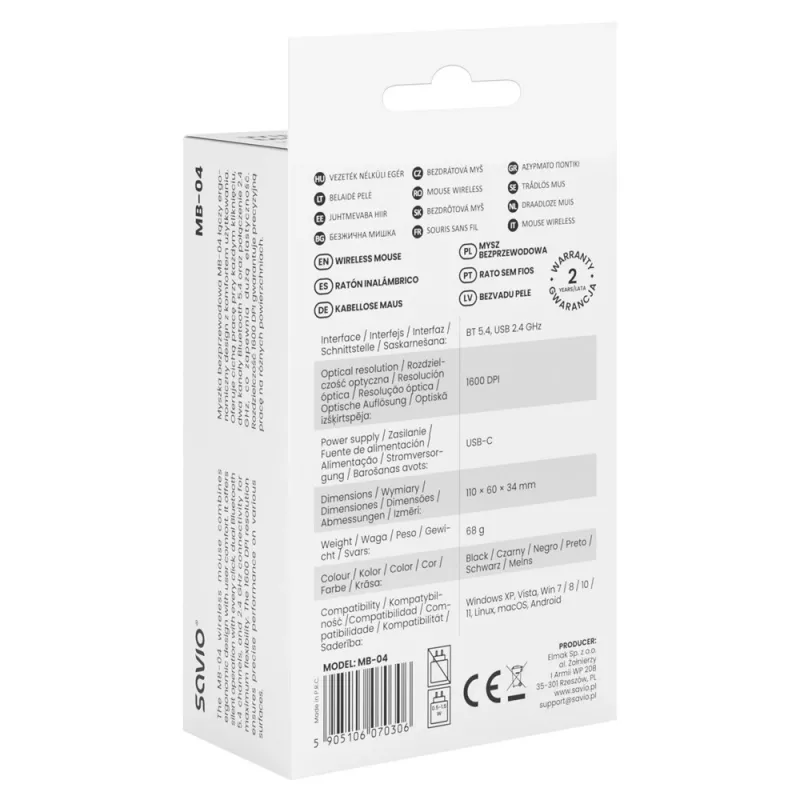 Savio MB-04 pele Universāla piemērota abām rokām Bluetooth IR LED 1600 DPI