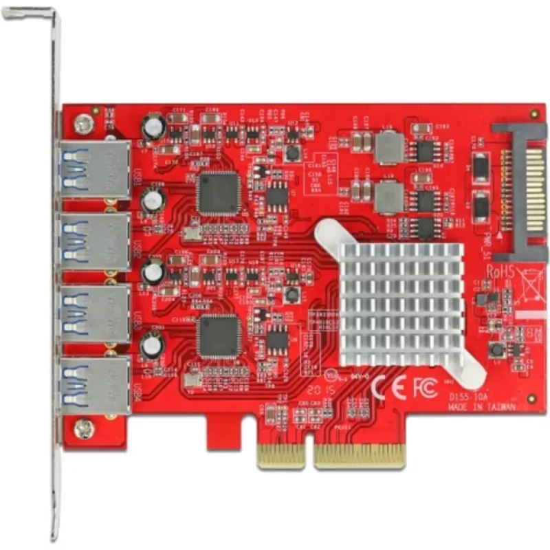Delock PCI Express x4 karte ar 4 ārējiem SuperSpeed USB 10 Gbps (USB 3.2 Gen 2) USB Type-A sieviešu savienotājiem - USB adapteris - PCIe 3.0 x4 - USB 3.2 Gen 2 x 4 (90481)