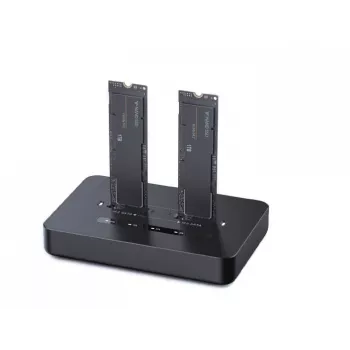 GEMBIRD galda divu disku USB Type-C M.2 NVMe un SATA SSD dokstacija DD2-U3M2, atbalsta M.2 2242, 20 Gbit/s, RTL9210B