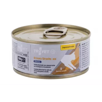 Mitrā kaķu barība TROVET 100 g ar vistas garšu — veterinārā diēta pieaugušiem kaķiem, olbaltumvielas 9,2%, tauki 5,5%, mitrums 76%, atbalsta urīnceļu un nieru veselību