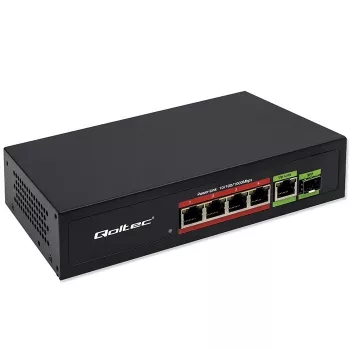 Ethernet PoE komutators QOLTEC 52296 — 4x RJ45 PoE porti, 1x RJ45 uplinks