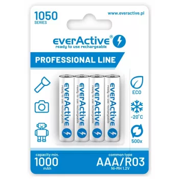 Atkārtoti uzlādējams AAA NiMH akumulatoru komplekts everActive EVHRL03-1050 1.2V — 4 gab., 1050 mAh