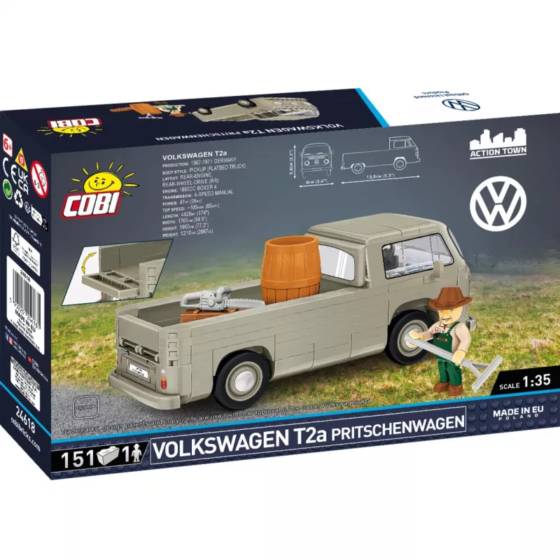 Cobi modeļa komplekts Volkswagen T2a plakanās kravas kravas automašīna 1:35 mērogā pelēkā krāsā