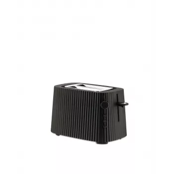 Toasteris Alessi MDL08B melns — Plissé dizains, 6 brūnināšanas iestatījumi, bagel/atkausēšana/ātrā uzsildīšana, 340×185×250 mm