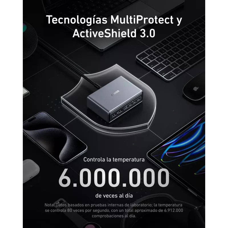 Lādētājs GeNPrime 200W GaN 4xUSB-C 2xUSB-A Melns