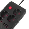 Strāvas sadalītājs MACLEAN MCE392 B — 4 kontaktligzdas, 3×USB, 110–240V, 2,1A, 2500W, 1,5 m kabelis, melns