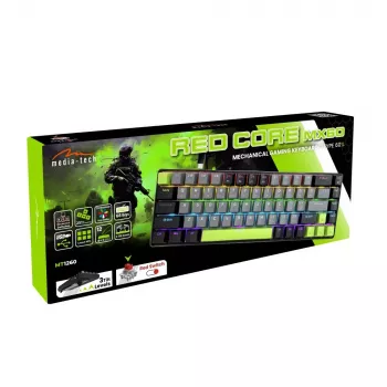 Mehāniskā tastatūra MEDIA-TECH MT1260 Red Core MX60, 60% formas koeficients, CHERRY MX Red slēdži, RGB fona apgaismojums, USB, zaļa