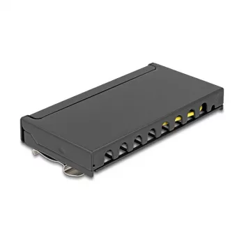 Ielāpu panelis DELOCK Mini Desktop RJ45 8 portu Cat.6A ekranēts melns galda, sienas vai DIN sliedes montāžai