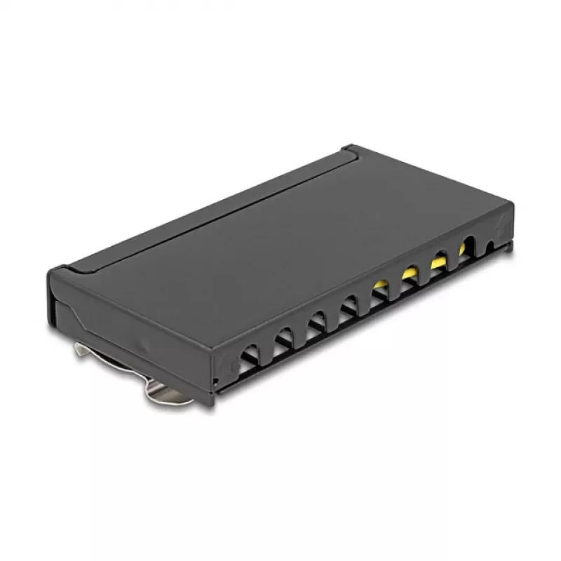 Ielāpu panelis DELOCK Mini Desktop RJ45 8 portu Cat.6A ekranēts melns galda, sienas vai DIN sliedes montāžai