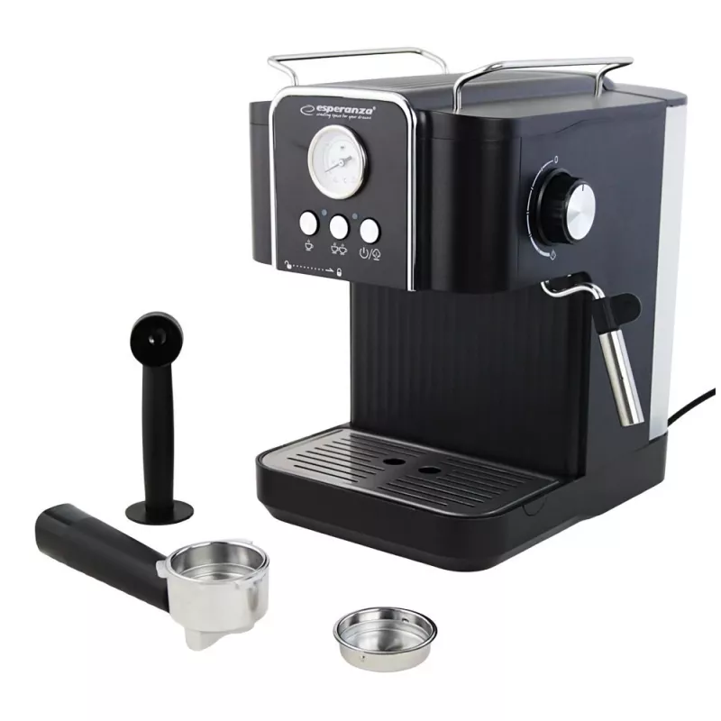 Espresso kafijas automāts ESPERANZA EKC010 — 1,8 L ūdens tvertne, 850 W, 20 bāri, iebūvēts piena putotājs