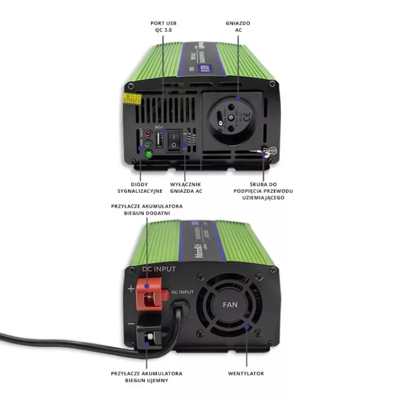 Auto invertors Qoltec Monolith 600 W zaļš 12 V