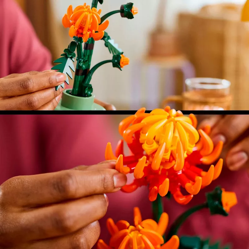 LEGO Icons krizantēmas zieda būvēšanas komplekts – radošs modelis pieaugušajiem, mākslīgā auga dāvana sievietēm, vīriešiem, viņai vai viņam, mājām, birojam