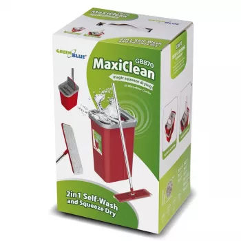 GB870 MaxiClean plakanā mopa komplekts ar 2-in-1 tīrīšanas spaini 5.7L mopa komplekts grīdas mopa tīrīšanas sistēma tīrītājs 360° rotējoša mopa galva