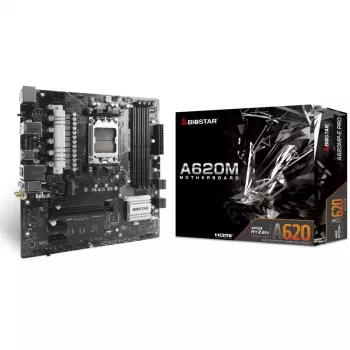Mātesplate BIOSTAR A620MP-E PRO — AMD A620 microATX, Socket AM5, DDR5, 4 DIMM, max 128 GB, 2.5Gb LAN