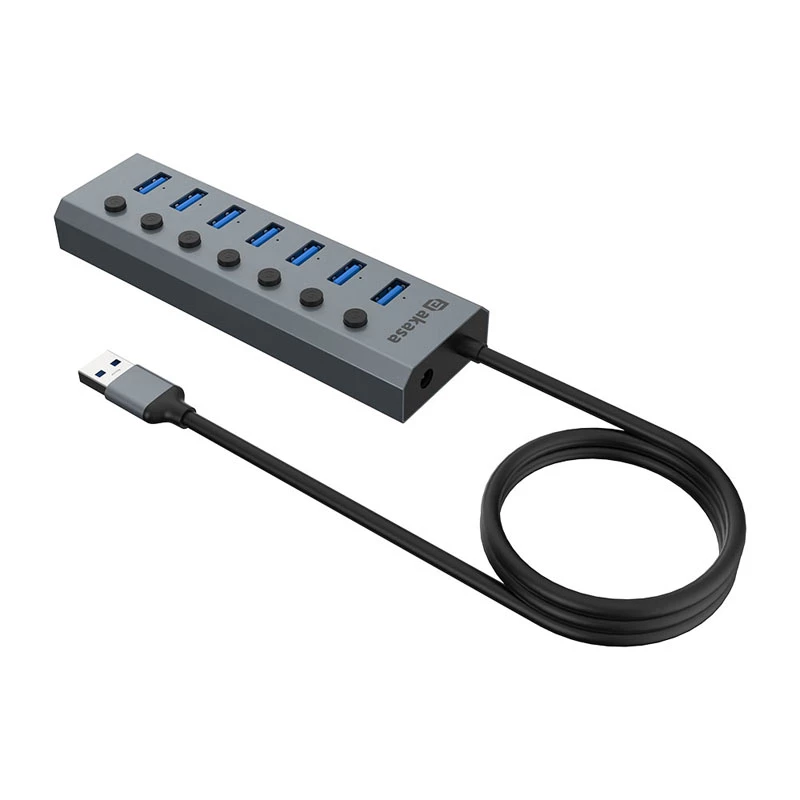 USB centrmezgls Akasa AK-HB-21BKCM Alumīnijs USB 3.2 Gen 1 5000 Mbit/s