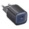 usams 30W GaN USB-C ātrais lādētājs USA001446 — 30W USB-C PD pārnēsājams sienas lādētājs, melns